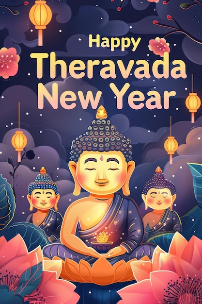 Photo illustration with text to commemorate theravada new year