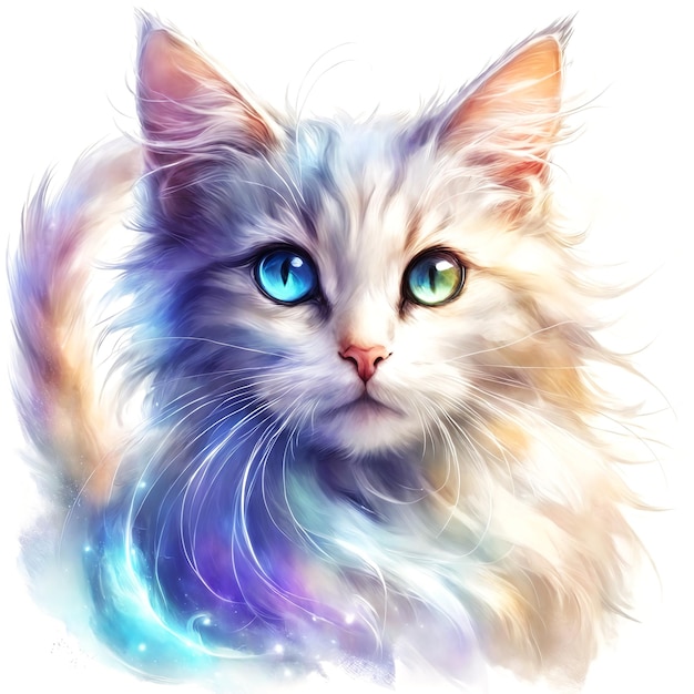 Illustration with the unique and eyecatching appearance of the white cat with blue eyes