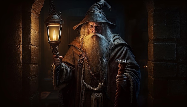 Illustration of a wizard in a dungeon