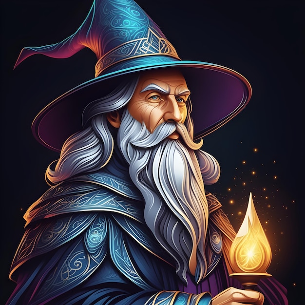 Illustration of a wizard with a burning candle in his hand