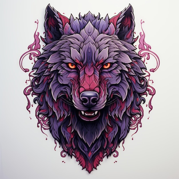 an illustration of a wolf with red eyes