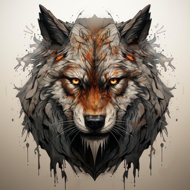 an illustration of a wolfs head on a white background