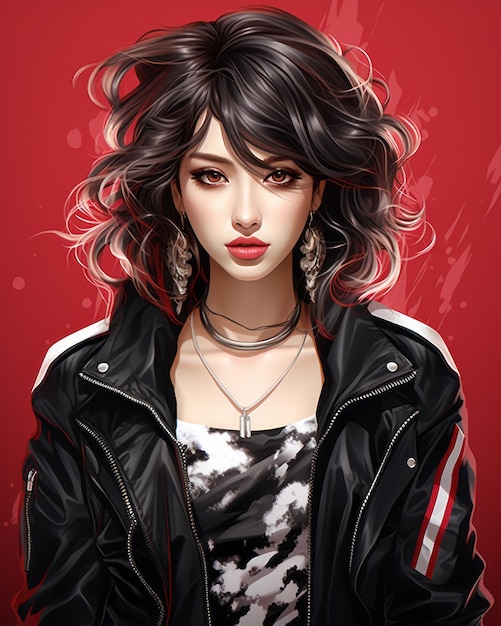 an illustration of a woman in a black leather jacket