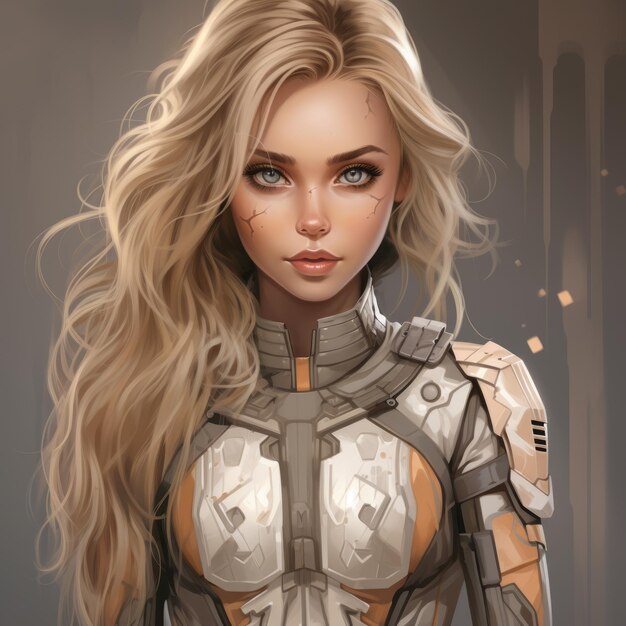 An illustration of a woman in a futuristic outfit