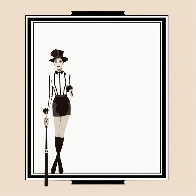 Photo an illustration of a woman in a hat and top hat holding a cane