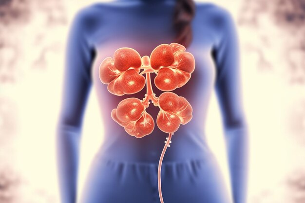 Photo illustration of woman having back pain urinary system generative ai