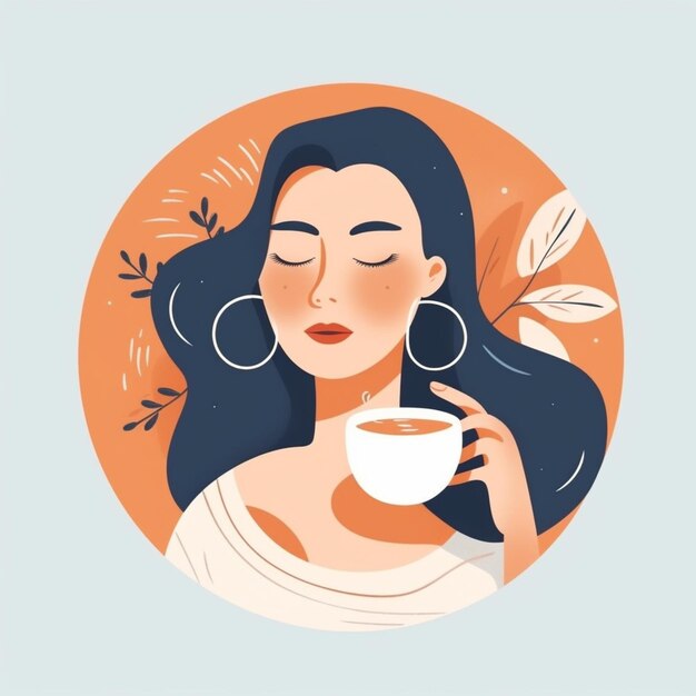 Illustration of a woman holding a cup of coffee generative ai