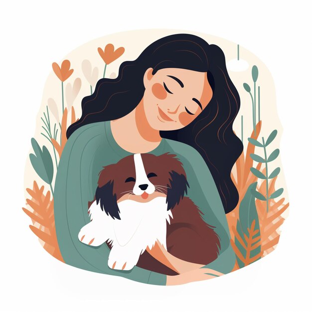 иллюстрация женщины, держащей собаку на руках