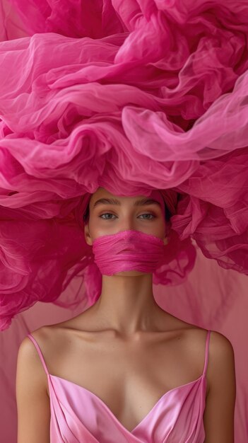 Photo illustration of a woman holding up a pink sheet of paper f fashionillustration white and pink