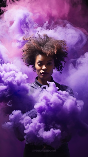 Illustration of a woman is holding smoke coming out of purple