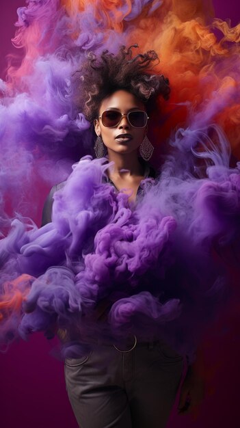 Illustration of a woman is holding smoke coming out of purple