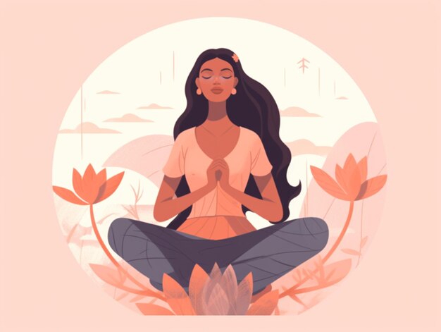 illustration of a woman meditating in a lotus position generative ai