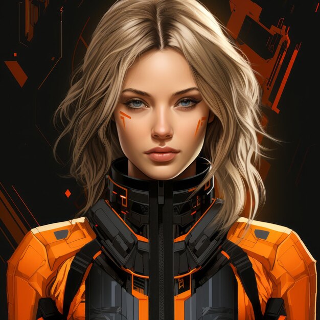 Photo an illustration of a woman in an orange and black suit