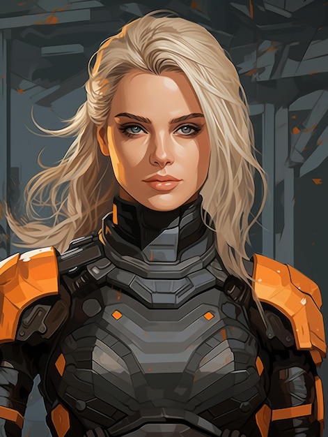 Premium Photo | An illustration of a woman in an orange and black suit