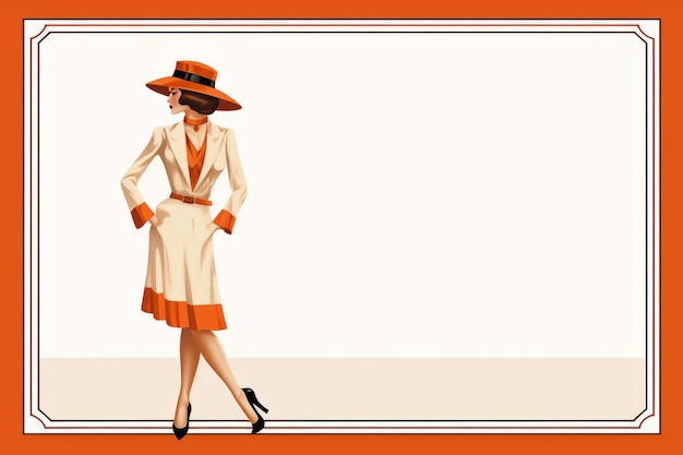 Foto un'illustrazione di una donna con un vestito e un cappello arancione