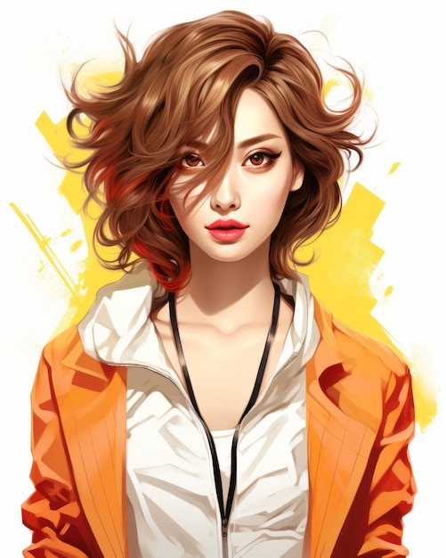 オレンジのジャケットを着た女性のイラスト