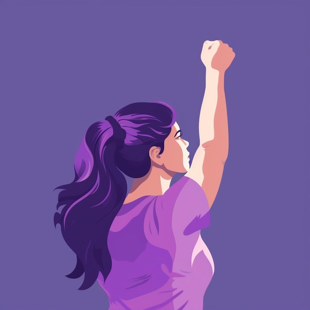 Photo illustration of a woman raising her arm in the air generative ai