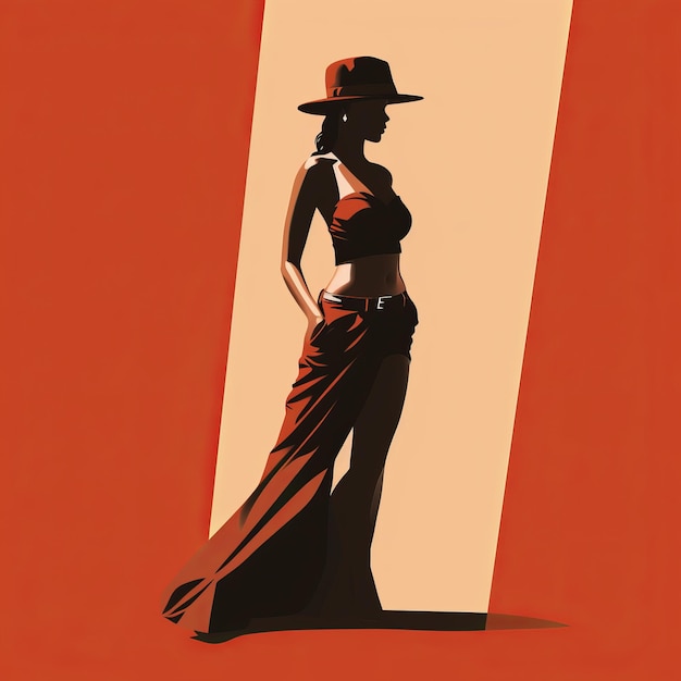 빨간 드레스와 모자를 쓴 여성의 그림