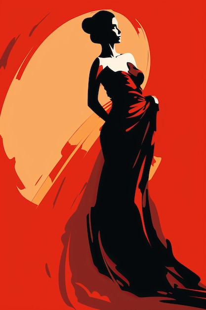 an illustration of a woman in a red dress