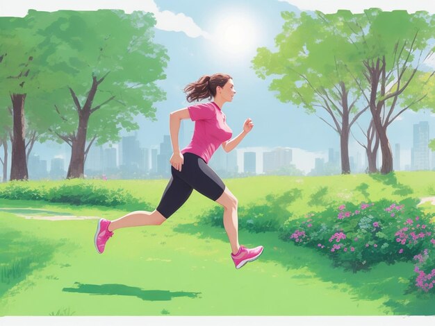 Photo illustration of a woman running in the park