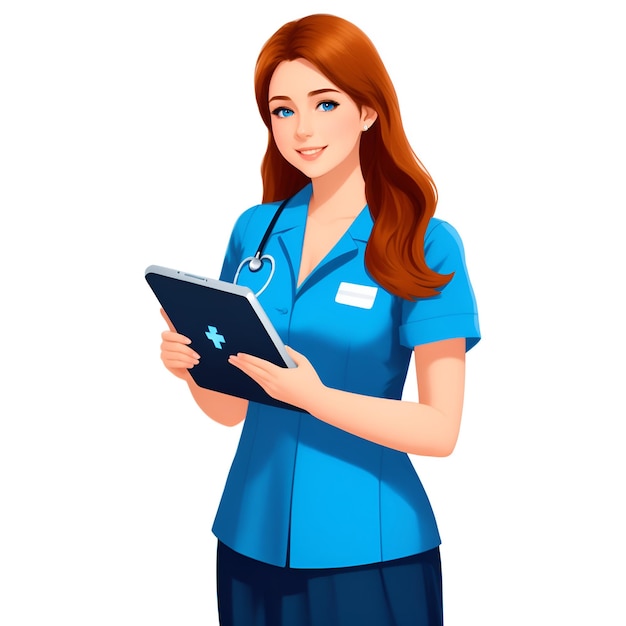 иллюстрация женщина море синий цвет униформа медсестра изображения с AI сгенерированы