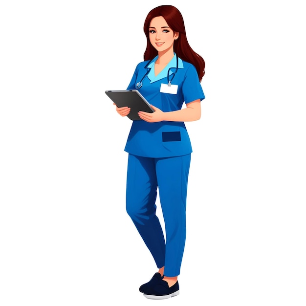 иллюстрация женщина море синий цвет униформа медсестра изображения с AI сгенерированы
