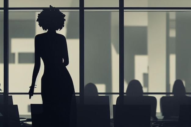 Illustration of a woman silhouette conducting a meeting in a\
office woman at work conceptbusiness