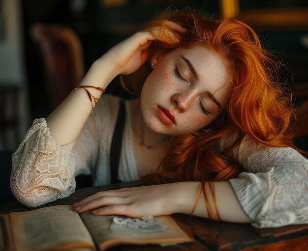 a illustration of a woman sleeping on books