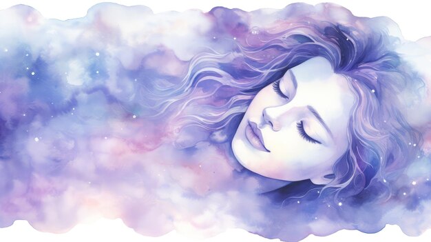 Illustration of woman sleeping and dreaming Psychic girl considers mind and heart spirituality