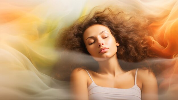 Illustration of woman sleeping and dreaming Psychic girl considers mind and heart spirituality