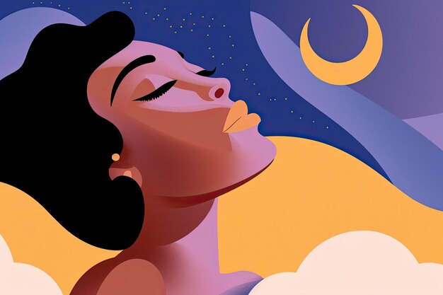 Illustration of a woman sleeping in the night sky
