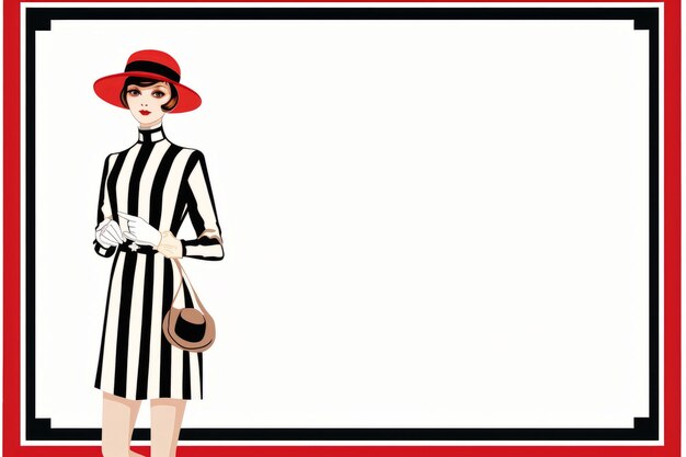 Photo an illustration of a woman in a striped dress and red hat