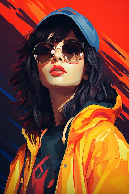 an illustration of a woman in sunglasses and a cap