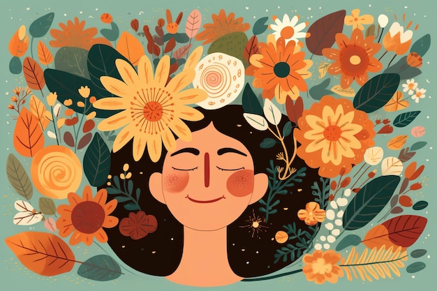 Illustration of a woman surrounded by flowers