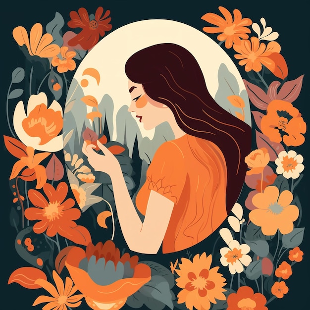 illustration of a woman surrounded by flowers