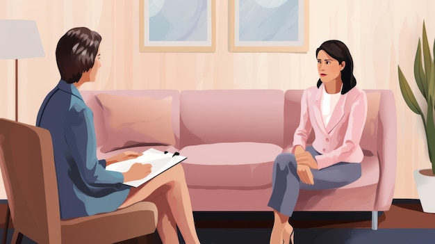 Photo illustration a woman talking to therapist