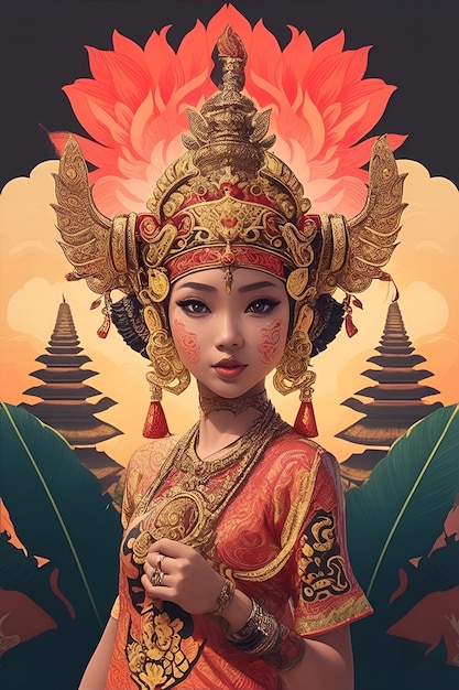 Illustration of a woman in traditional Balinese clothing