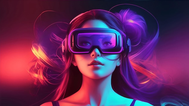 illustration woman use virtual reality headset images with ai generated