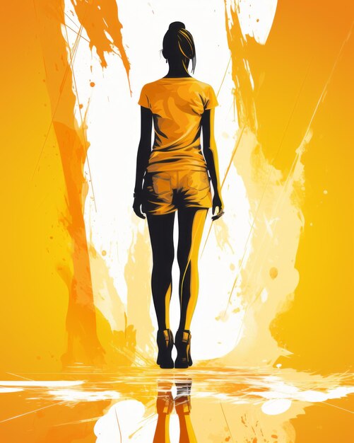 An illustration of a woman walking on an orange background