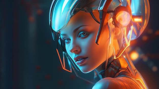 Illustration of a woman wearing a futuristic suit Robot woman background Generative ai