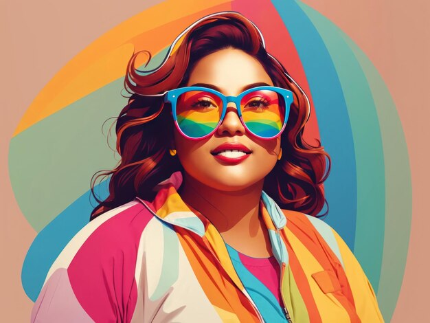 illustration of A woman wearing rainbow glasses