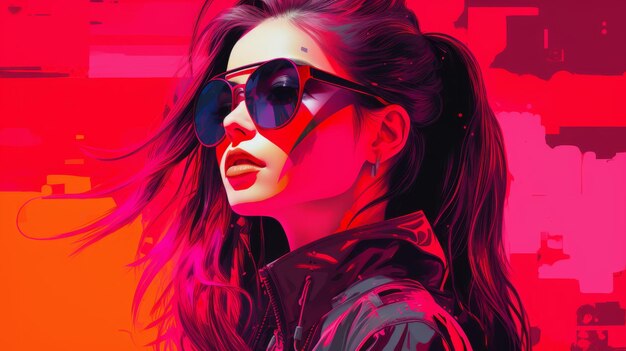 An illustration of a woman wearing sunglasses and a black jacket