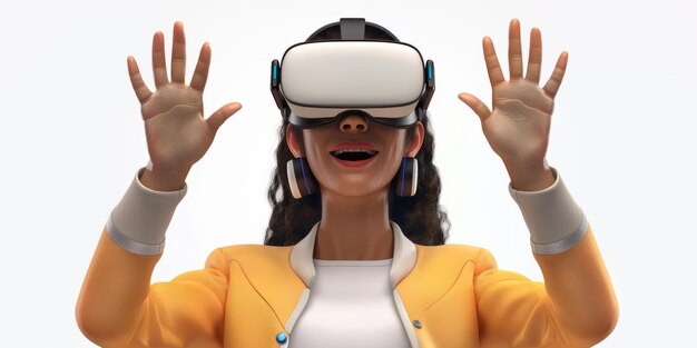 Illustration of a woman wearing a virtual reality headset and smiling