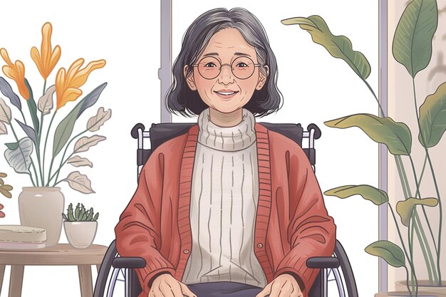 Photo an illustration of a woman in a wheelchair with a woman in a wheelchair