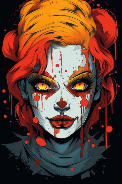 an illustration of a woman with blood on her face