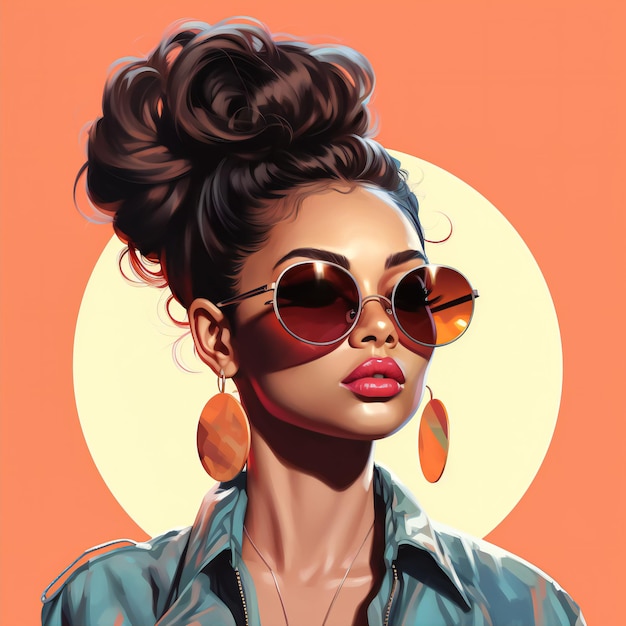 illustration woman with a bun hairstyle wearing sunglasses