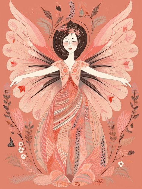 illustration of a woman with a butterfly wings and a dress generative ai