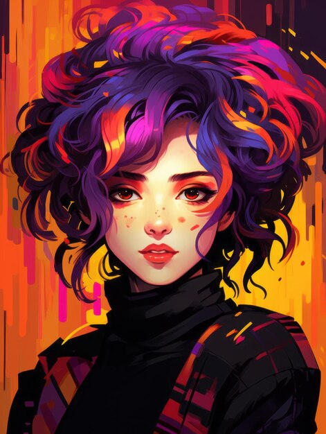 an illustration of a woman with colorful hair