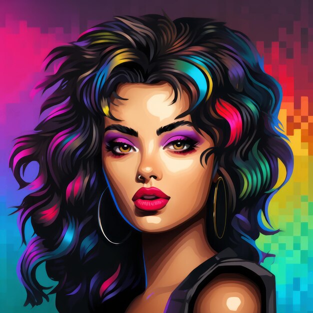 An illustration of a woman with colorful hair