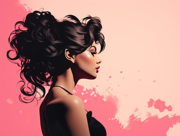 Photo an illustration of a woman with curly hair and a pink background